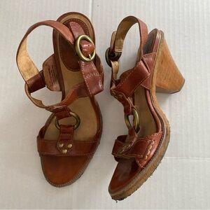 Frye Cognac Leather Heeled Sandals